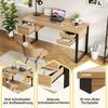 OKWISH Schreibtisch für Büro und Homeoffice (robuste Schubladenschienen, drei Schubladen zur Aufbewahrung, Holzfarbe + Schwarz, 1-St, 130*55*76cm) Bild 4
