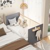 Massivholz Babybett, Verstellbares Kinderbett mit Drei-stufiger Höhenverstellung, Umweltfreundliche Lackierung, Als Anschlussbett/Sofabett nutzbar, Ohne Matratze, Blaugrau + Naturholzfarbe,140*70*86cm Bild 4
