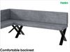 MEBLINI Eckbank für Esszimmer mit ausziehbarem Tisch - Küchenbank - Essecke - Sitzecke Küche - TONI - X-Beine 142x196x87cm Links - Grau Samt/B Weiß Matt Bild 5