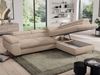 Ecksofa, L-form mit Schlaffunktion, verstellbaren Kopfstützen, Bettkasten - PEDRO - Beige Plüsch - rechts Bild 4