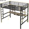 Hochbett 140×200 cm mit Rausfallschutz, Schreibtisch & 2 Regalen, schwarz, ohne Matratze Bild 5