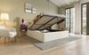 Polsterbett 160x200 cm mit hydraulischem Bettkasten, Samtbezug Beige, integrierte Nachttische mit Leselicht und USB/Type‑C Bild 2