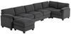 HOMCOM Ecksofa Sofa mit Federpolsterung gepolsterte Armlehnen beweglicher Ottomane, Eckcouch 1 Teile, aus Cord für Wohnzimmer, 292 x 224 x 85 cm Dunkelgrau Bild 2