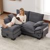 2-Sitzer Sofa aus Cord mit Hocker & USB-C-Anschluss, 190 x 132 x 84 cm, Dunkelgrau Bild 4