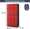 Umkleideschrank Spind IGOR - 6 Abteile, Etikettenhalter Lüftungsschlitze | Umkleidespind Schließfachschrank Garderobenspind, 185x90x45cm Anthrazit-Rot Bild 2