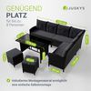 Juskys Polyrattan Lounge Manacor schwarz – Gartenlounge mit Sofa, Tisch, 2 Hocker & Kissen, inkl. Abdeckung – Gartenmöbel Set bis 8 Personen – Sitzbezüge in Grau Bild 4