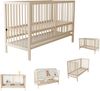 Holz-Babybett, Multifunktions-Babybett, umwandelbar in Beistellbett, Staffelei & Schreibtisch, mehrstufig höhenverstellbar, aus Kiefernholz, Naturholzfarbe, ohne Matratze, 120x60x90 cm Bild 4