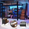 Hochbett mit RGB LED-Streifen, Regal, Schreibtisch, Schubladen und Wandgitter, 140x200 cm, Treppe mit offenem Kleiderschrank, Kinderbett, Metallbett Bild 5