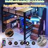 Hochbett mit RGB LED-Streifen, Regal, Schreibtisch, Schubladen und Wandgitter, 140x200 cm, Treppe mit offenem Kleiderschrank, Kinderbett, Metallbett Bild 3