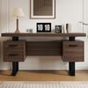 Büroschreibtisch 135x54x76 cm, Braun/Schwarz, MDF, mit 2 Schubladen & Ordnerablage Bild 2
