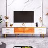 Couchtisch-Set mit TV-Lowboard, Spanplatte & Hartglas, LED-Lichtstreifen, 100x50x40/170x37x47,5 cm, Weiß Bild 5