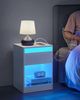 VASAGLE Nachttisch mit einstellbarer LED-Beleuchtung, 2er Set, Beistelltisch mit Steckdosen, Schublade, 2 AC-Steckdosen, 2 USB-Anschlüsse, modern, für Schlafzimmer, Wohnzimmer, aschschwarz Bild 2