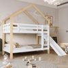 Haus-Etagenbett Kinder 90x200 Rutsche Leiter Kiefer Holz Spielbett,Weiß & Natur Bild 2