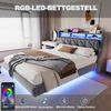 Polsterbett, umklappbares Kopfteil, mit Steckdose und Ablagefach, LED-Beleuchtung, gepolstertes Kopfteil, verbreiterte Bettbeine, schwebendes Bettdesign, Doppelbett, Samtstoff, Grau, 180 x 200 cm Bild 5