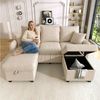 Merax Ecksofa U-förmiges Schlafsofa mit Staufunktion, Tagesbett Sofa Wohnzimmersofa aus Chenille-Bezug 1 Teile, 3-Sitzer-Ecksofa mit 2 Schubladen & 2 Hocker mit Stauraum, Polstersofa Bild 2