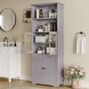 Badezimmer-Hochschrank aus MDF mit Glastür & verstellbaren Einlegeböden, 57,5x28,5x160 cm, Grau Bild 2