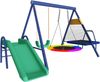 LVHOM 4-in-1 Schaukelgestell für den Garten, Kinderschaukel mit Wellenrutsche, Nestschaukel und Trampolin,Stabiles Metall-Klettergerüst, Outdoor-Spielplatz Bild 1