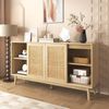 Sideboard mit 3 Schiebetüren aus echtem Rattan und 2 Schubladen, 155 x 38 x 80 cm, atmungsaktiv, stabil und vielseitig Bild 4