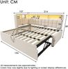 Leinen Polsterbett, mit Ausziehbett LED Bluetooth USB Type-C Ladeanschluss L-Kopfteil mit Stauraum ohne Matratze, Leinen, Beige, 90 x 200 cm Bild 2