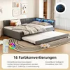 Schlafsofa mit LED-Beleuchtung und Gästebett, Polsterbett mit Lattenrost, Regal und Mehrfachsteckdose, 140x200 cm, Doppelbett, Leinen Bild 3