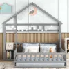 Hausbett mit Nachtkonsole, Lattenrost und Rausfallschutz, 140x200 cm, Kinderbett, Holzbett, Kiefer Bild 2