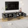 TV-Schrank Grau mit Goldakzenten, moderner Lowboard mit 4 Türen, viel Stauraum, Metallbeinen, gedämpften Scharnieren Bild 3