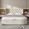 Gepolstertes, ohrförmiges Bett, Samt, Doppelbett, 140 x 190 cm, hydraulisches Funktionsbett mit Lattenrost und Stauraum, beige Bild 3