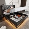 Polsterbett 140x200 cm aus PU mit Stauraum, 3-seitiger LED-Beleuchtung und USB-/Type-C-Anschlüssen Bild 2