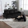 LVHOM Loungesofa mit Hocker & Stauraum, 4-Sitzer, Armlehnen, Getränkehalter, Seitentaschen, weiche Chenille-Stoff, modulare Sofa, Schwarz Bild 2