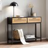 Konsolentisch Schwarz 100x30x75cm Wiener Geflecht Schubladen Ablage Rattan Flur Bild 2