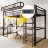 Merax Metall-Hochbett 90 x 200 cm, Kinderbett Mit Schreibtisch, Kreativem Aufbewahrungsnetz, Abnehmbarem Ablagekorb, LED-Beleuchtung und Steckdose, Mit Leiter und Sicherheitsgeländer, Schwarz Bild 5