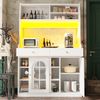Merax Küchenschrank, Hochschrank, Vitrinenschrank, Buffetschrank mit Verstellbaren Ablagen, Esszimmerschrank mit 2 Schubladen,Sideboard mit LED-Beleuchtung, Variable Lichtfarben, Weiß Bild 2