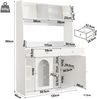 Merax Küchenschrank, Hochschrank, Vitrinenschrank, Buffetschrank mit Verstellbaren Ablagen, Esszimmerschrank mit 2 Schubladen,Sideboard mit LED-Beleuchtung, Variable Lichtfarben, Weiß Bild 4