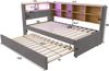 Schlafsofa 90*200, Ausziehbett 90*190, Ausgestattet mit LED Leuchten, Steckdosen und vielen Ablagefächern, Polsterbett, Multifunktionsschlafsofa, Einzelbett, Flanell, Dunkelgrau. Bild 5