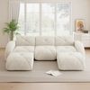 Flieks Modulares Sofa 3-Sitzer mit 2x Hocker, Cloud Sofa mit runden Armlehnen, Chenille weich, rahmenlos bodennah, Lounge Sofa, Beige Bild 2