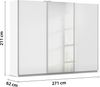 rauch Kleiderschrank, Schwebetürenschrank KULMBACH, 3-türig, 1 Spiegeltüre, inkl. Türdämpfer und weiterem Zubehör, Hochglanz Weiß/Alpinweiß, 271 x 211 x 62 cm Bild 4