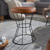 Sitzhocker Echtleder / Metall 35 x 48 x 35 cm Design Hocker Rund, Dekohocker mit Leder-Bezug, Moderner Lederhocker Braun Gepolstert Bild 2