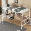 Hochbett mit Rausfallschutz, Regal, Leiter, Schreibtisch und Lattenrost, 90x200 cm, Metallbett, Kinderbett Bild 1