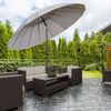 Runder, neigbarer Gartenschirm mit 18 Streben, Kurbelgriff, Metallstange, Fiberglas, 2,5 m hochdichtes Polyestergewebe, grau Bild 4