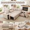 Odikalo Ecksofa Schlafsofa Schlafcouch mit Schlaffunktion, L-Form, mit Stauraum‑Hocker, klappbarem Couchtisch, USB‑ und Type‑C‑Anschluss, Leselicht und 2 Kissen Bild 4