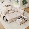Odikalo Ecksofa Schlafsofa Schlafcouch mit Schlaffunktion, L-Form, mit Stauraum‑Hocker, klappbarem Couchtisch, USB‑ und Type‑C‑Anschluss, Leselicht und 2 Kissen Bild 2