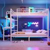 Etagenbett aus Metall und MDF mit Schreibtisch, LED-Lichtleiste und USB-Anschluss, 140x200 cm, Weiß, ohne Matratze Bild 5