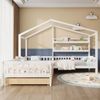 Merax Kinderbett Hausbett mit Schubladen und Regalen, Massivholz mit Zaun und Lattenrost, L-Struktur, Weiß (90x200 cm+140x70cm) Bild 3