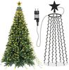 LMaxhome LED-Lichterkette Baumbeleuchtung Wasserfall Lichterkette mit Sterne Weihnachtsbaum Deko, 3M, 490-flammig, 8 Modi Timer, Topper Star, Wasserdicht, Aussen, Innen Bild 4
