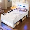 Gepolstertes Plattformbett 90x200 cm Mit LED-Beleuchtung & Schublade Auf Rollen Kunstleder,Bezug 120 kg Tragkraft Bild 2