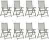 vidaXL Verstellbare Gartenstühle mit Auflagen 8 Stk. Grau Akazienholz 3075154 Bild 2
