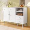 Merax Sideboard, gewölbte Türen, Holzgriffe, Holzfüße, mit 2 Türen, 2 Schubladen und 2offenem Fach, Mehrfachaufbewahrung, Weiß Bild 5
