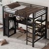Eisenbett, Etagenbett, Geeignet für Kinder und Heranwachsende, Mit Tisch und Kleiderschrank, Reichlich Ablagefächer, Mit 5-stufiger Leiter, Eisen+Spanplatte, Schwarz, 90x200cm Bild 3