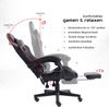 Gaming Chair im Racing-Design mit flexiblen gepolsterten Armlehnen - ergonomischer PC Gaming Stuhl in Lederoptik - Gaming Schreibtischstuhl mit ausziehbarer Fußstütze und extra Stützkissen Schwarz Bild 4