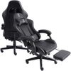 Gaming Chair im Racing-Design mit flexiblen gepolsterten Armlehnen - ergonomischer PC Gaming Stuhl in Lederoptik - Gaming Schreibtischstuhl mit ausziehbarer Fußstütze und extra Stützkissen Schwarz Bild 5